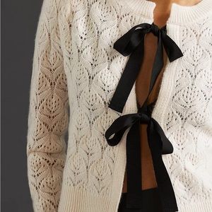 Maeve / Anthro Bow-Tie Pointelle Cashmere Cardigan